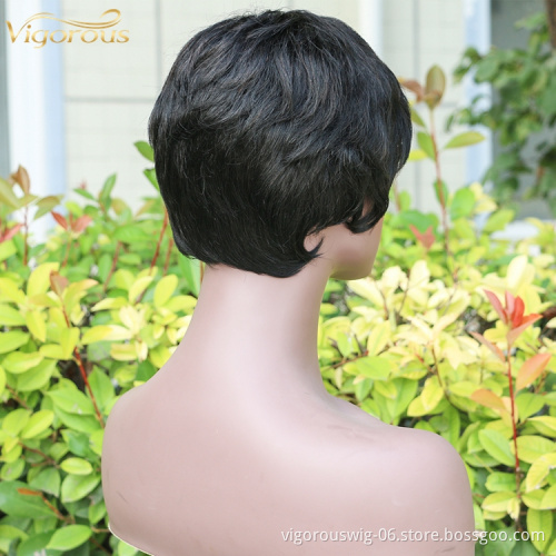 Wave black cheap wholesale short glueless private label inch bob pixie cut brazilian 100% raw human hair wig black women